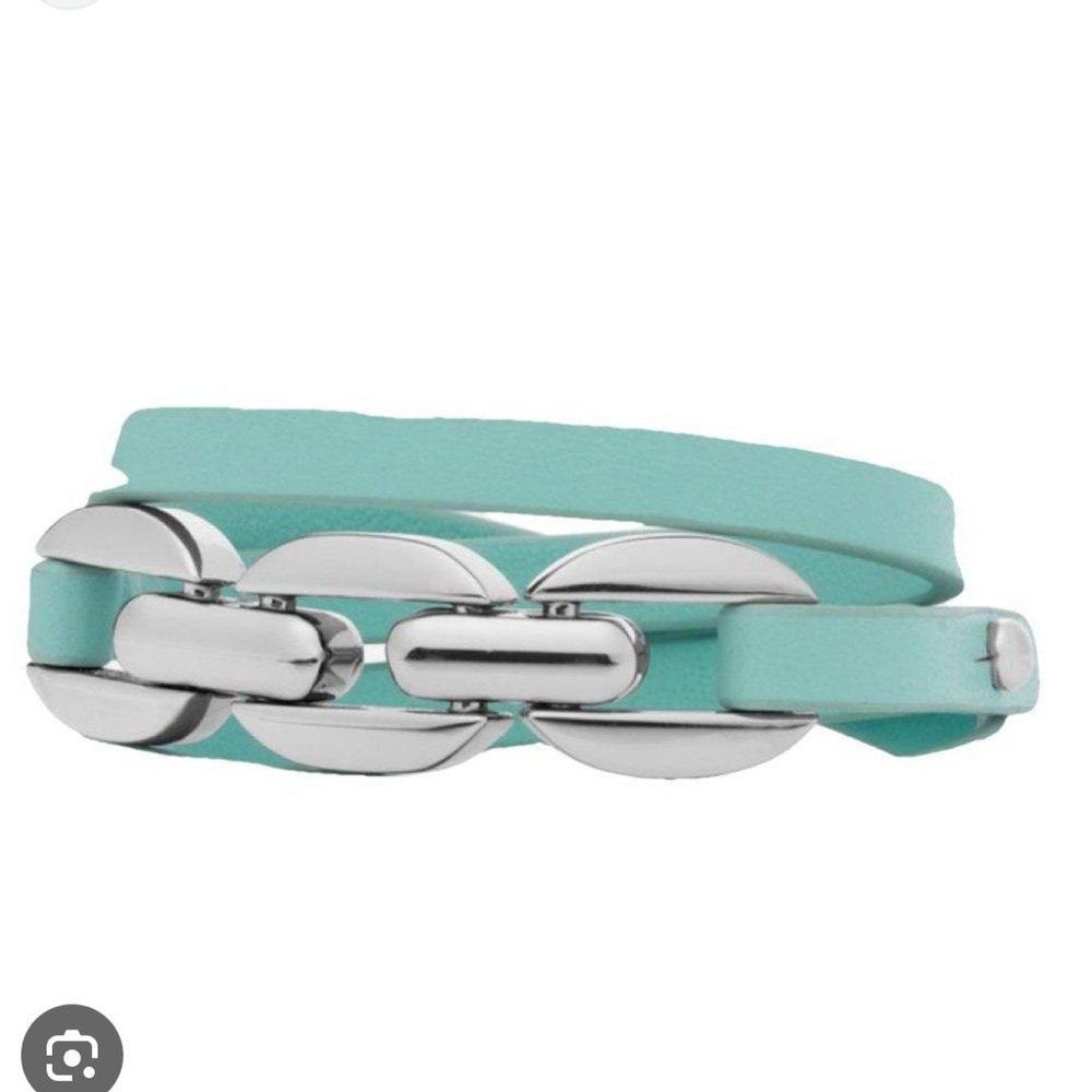 Tory Burch Turquoise leather Silver chain wrap bracelet - Picture 2 of 10